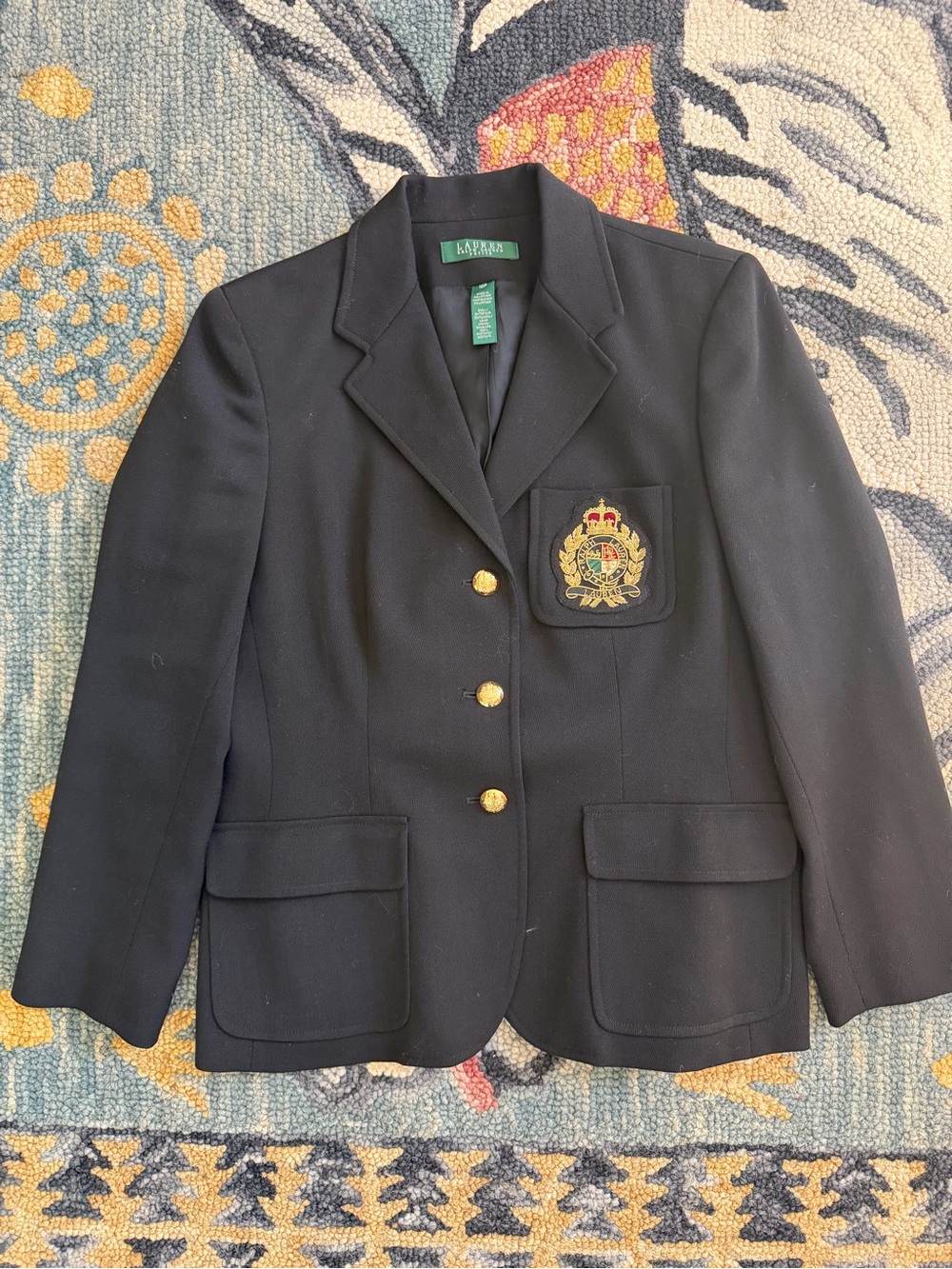 Lauren Ralph Lauren Black Crest Patch Blazer with Gold Buttons